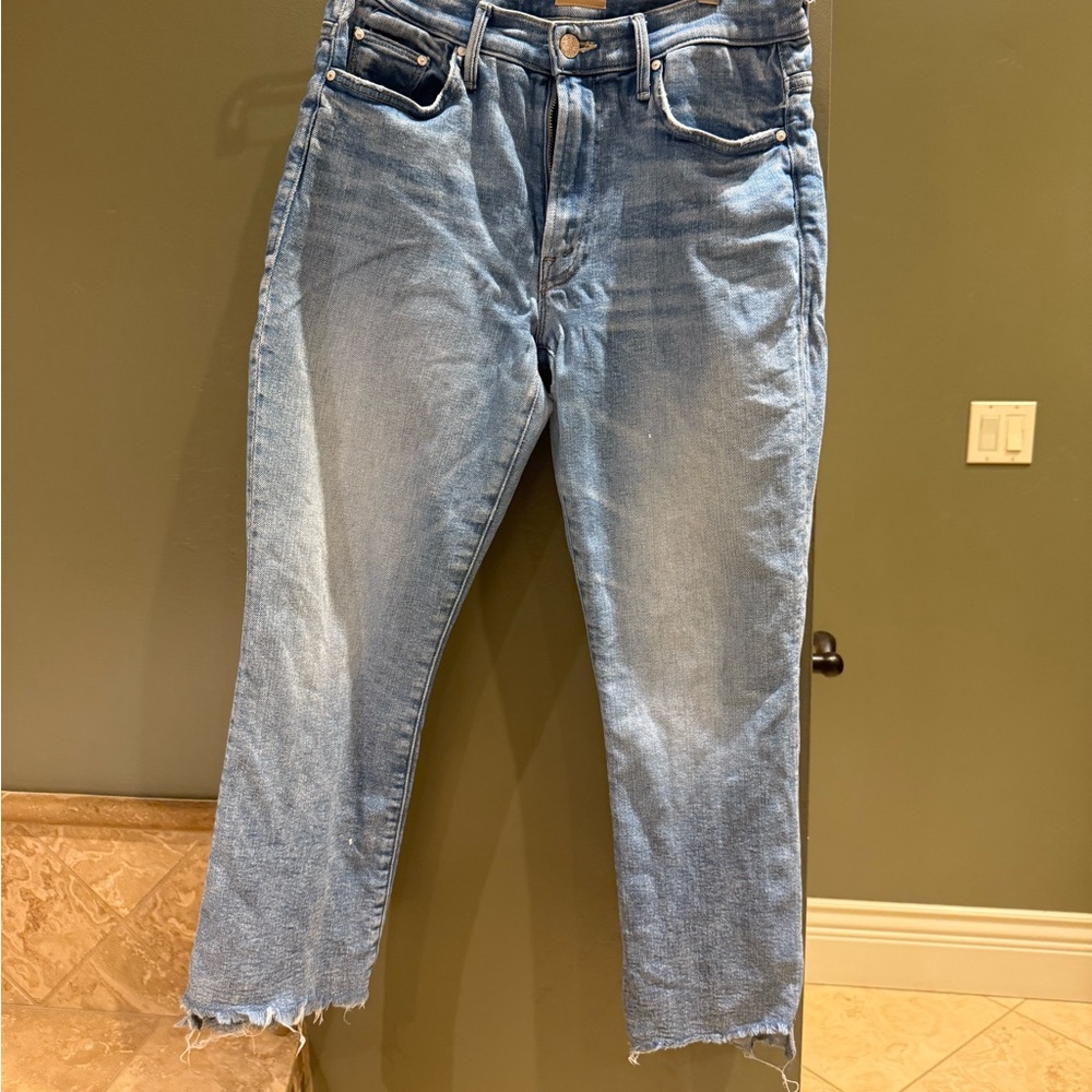 Mother Jeans 24 Blue Denim The Insider Crop Step Fray Ankle Distressed Hem USA